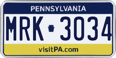 PA license plate MRK3034