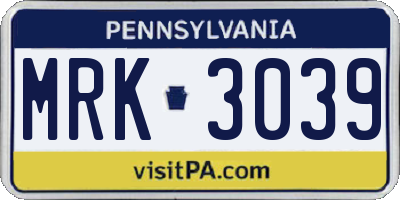 PA license plate MRK3039