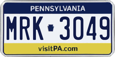 PA license plate MRK3049