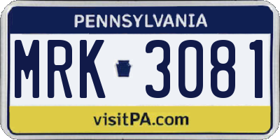 PA license plate MRK3081