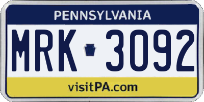 PA license plate MRK3092