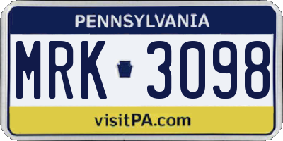 PA license plate MRK3098