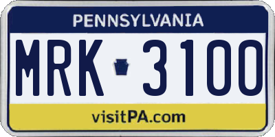PA license plate MRK3100