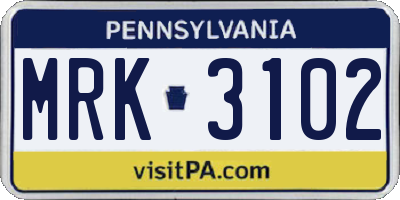 PA license plate MRK3102
