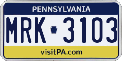 PA license plate MRK3103