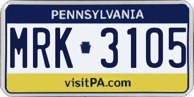 PA license plate MRK3105