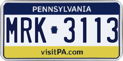 PA license plate MRK3113