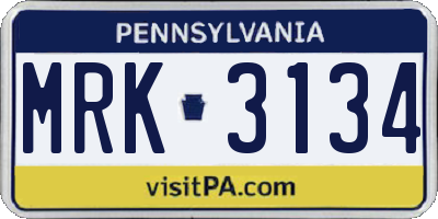 PA license plate MRK3134