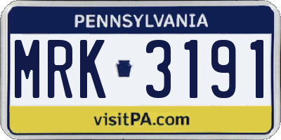 PA license plate MRK3191