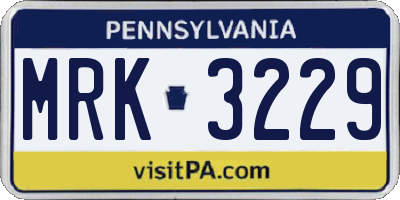 PA license plate MRK3229