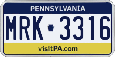 PA license plate MRK3316