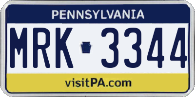 PA license plate MRK3344