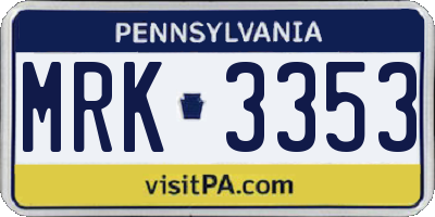 PA license plate MRK3353