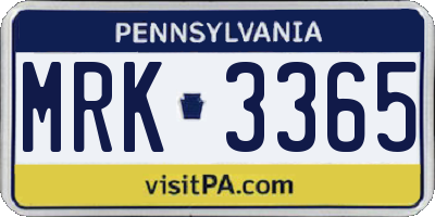 PA license plate MRK3365