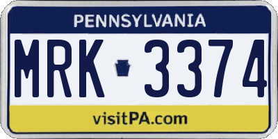 PA license plate MRK3374