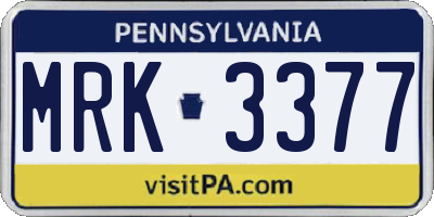 PA license plate MRK3377