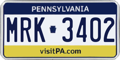 PA license plate MRK3402