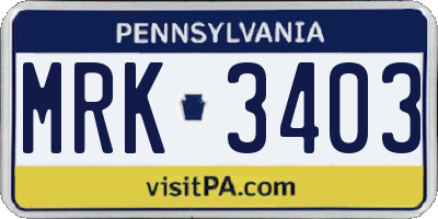 PA license plate MRK3403