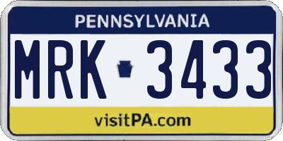 PA license plate MRK3433