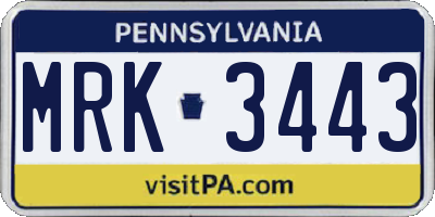 PA license plate MRK3443