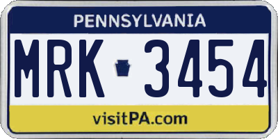 PA license plate MRK3454