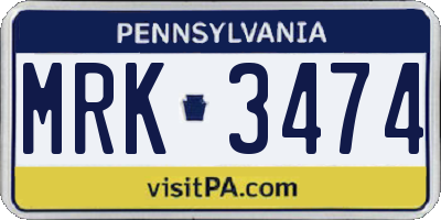 PA license plate MRK3474
