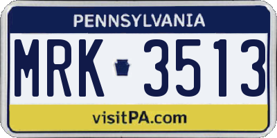 PA license plate MRK3513