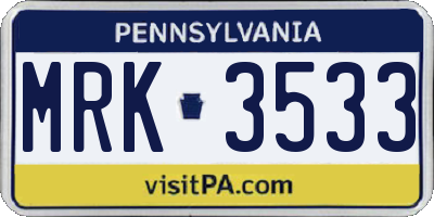 PA license plate MRK3533