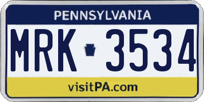 PA license plate MRK3534