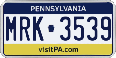 PA license plate MRK3539