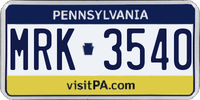 PA license plate MRK3540