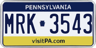 PA license plate MRK3543