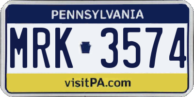 PA license plate MRK3574