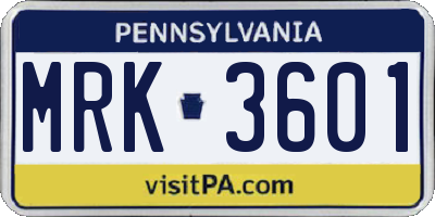 PA license plate MRK3601