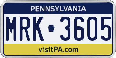PA license plate MRK3605
