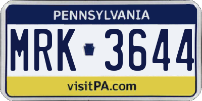 PA license plate MRK3644