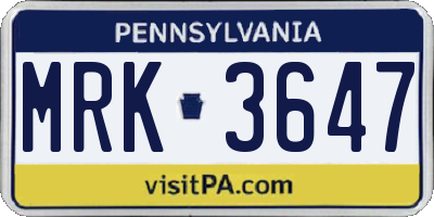 PA license plate MRK3647