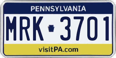 PA license plate MRK3701