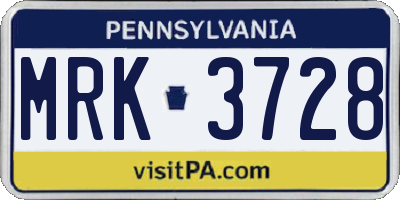 PA license plate MRK3728