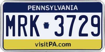 PA license plate MRK3729