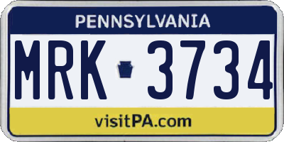 PA license plate MRK3734