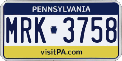PA license plate MRK3758