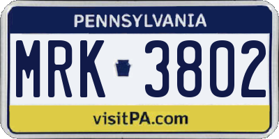 PA license plate MRK3802