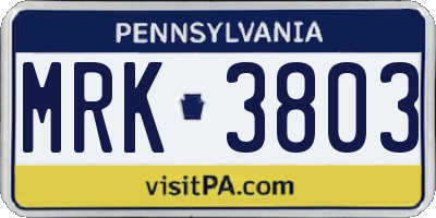 PA license plate MRK3803