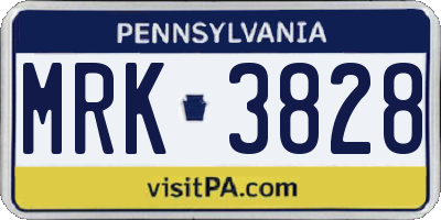 PA license plate MRK3828