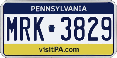 PA license plate MRK3829