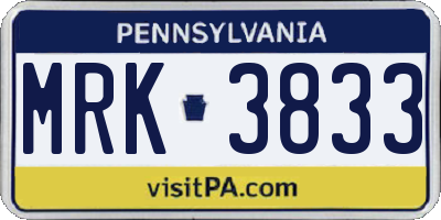 PA license plate MRK3833