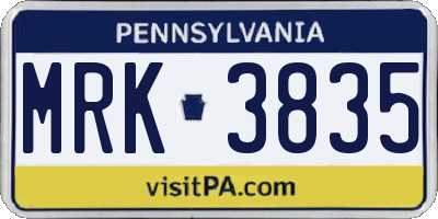 PA license plate MRK3835