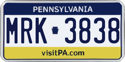 PA license plate MRK3838