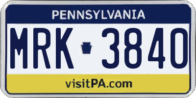 PA license plate MRK3840